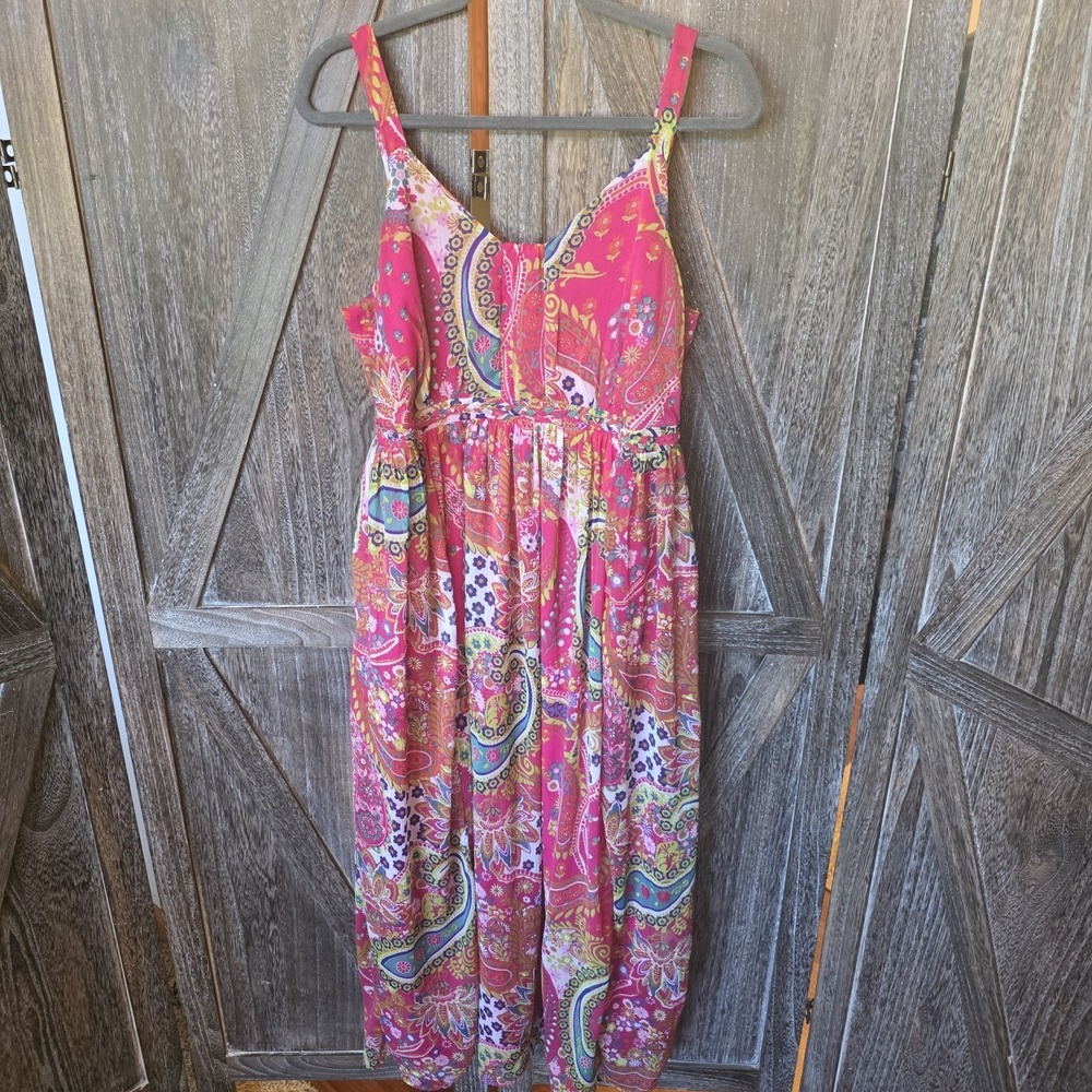 Taillissime Dress Womens Size 14W Hot Pink Floral Sleeveless Sundress Adjustable